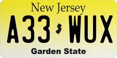 NJ license plate A33WUX