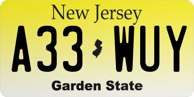 NJ license plate A33WUY