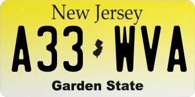 NJ license plate A33WVA