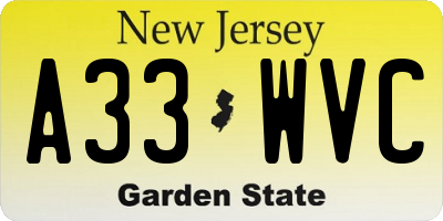 NJ license plate A33WVC