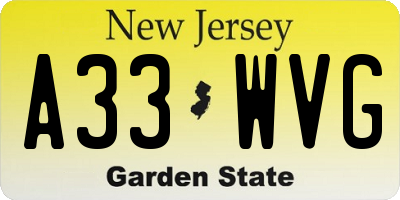 NJ license plate A33WVG