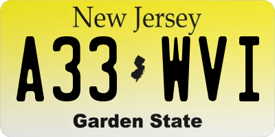 NJ license plate A33WVI