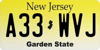 NJ license plate A33WVJ