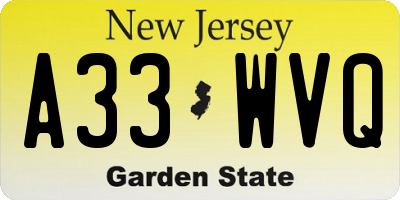NJ license plate A33WVQ