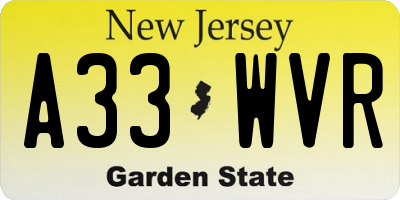 NJ license plate A33WVR