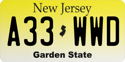 NJ license plate A33WWD