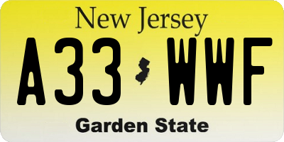 NJ license plate A33WWF
