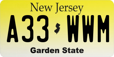 NJ license plate A33WWM