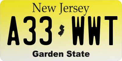 NJ license plate A33WWT
