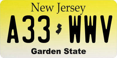 NJ license plate A33WWV