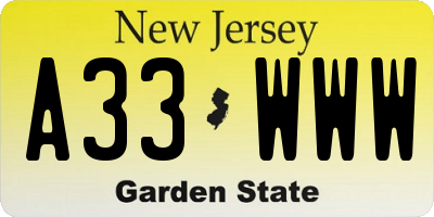 NJ license plate A33WWW