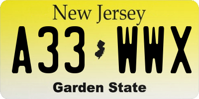 NJ license plate A33WWX