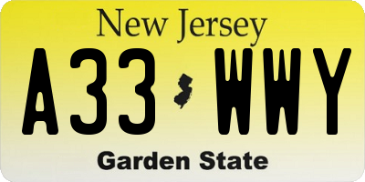 NJ license plate A33WWY