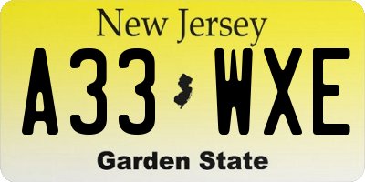 NJ license plate A33WXE