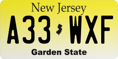 NJ license plate A33WXF