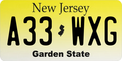 NJ license plate A33WXG