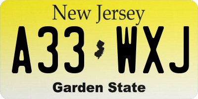 NJ license plate A33WXJ