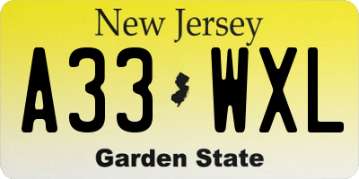 NJ license plate A33WXL