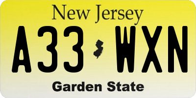 NJ license plate A33WXN