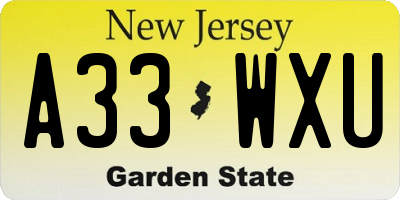 NJ license plate A33WXU