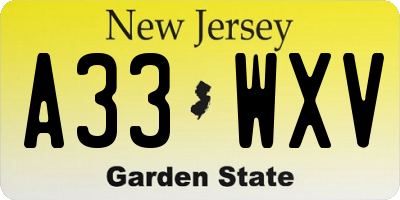 NJ license plate A33WXV