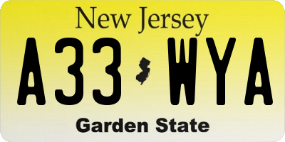 NJ license plate A33WYA