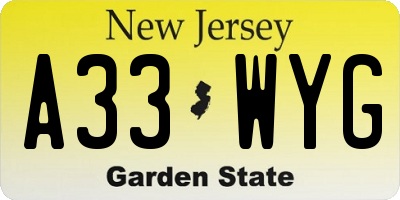 NJ license plate A33WYG