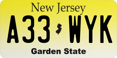 NJ license plate A33WYK