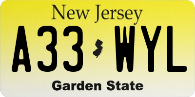 NJ license plate A33WYL