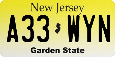 NJ license plate A33WYN