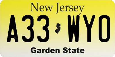 NJ license plate A33WYO