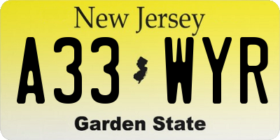 NJ license plate A33WYR