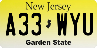 NJ license plate A33WYU