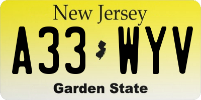 NJ license plate A33WYV