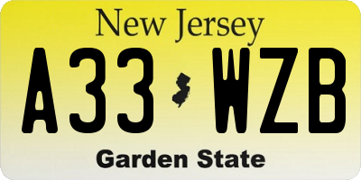 NJ license plate A33WZB