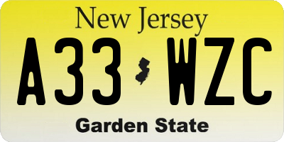NJ license plate A33WZC