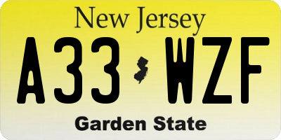 NJ license plate A33WZF