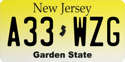 NJ license plate A33WZG