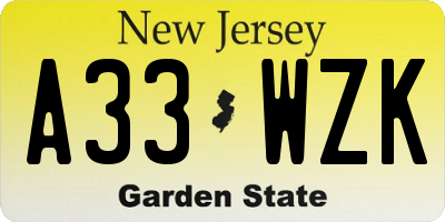 NJ license plate A33WZK