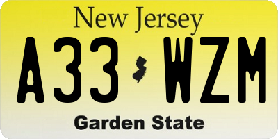 NJ license plate A33WZM