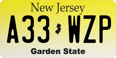 NJ license plate A33WZP