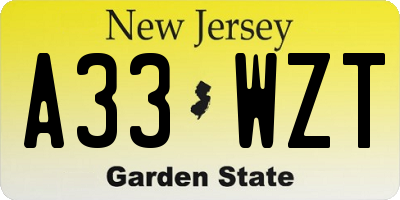 NJ license plate A33WZT