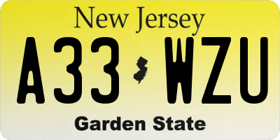 NJ license plate A33WZU