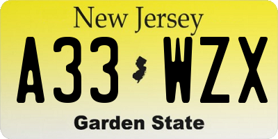NJ license plate A33WZX