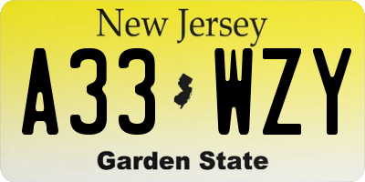 NJ license plate A33WZY