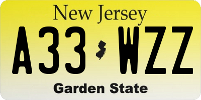 NJ license plate A33WZZ