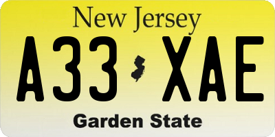 NJ license plate A33XAE