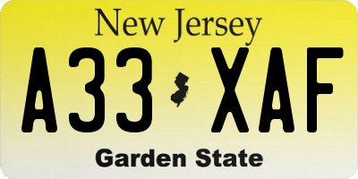NJ license plate A33XAF