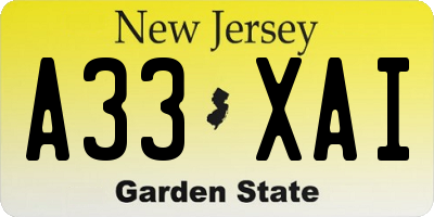 NJ license plate A33XAI