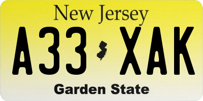 NJ license plate A33XAK